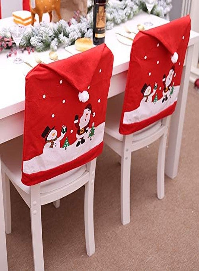 DCQRY Christmas Chair Back Covers Set of 6, Santa Claus Red Hat Chair Covers, Christmas Chair Slipcovers for Xmas Restaurant Dinner Table Holiday Party Décor - Image 4